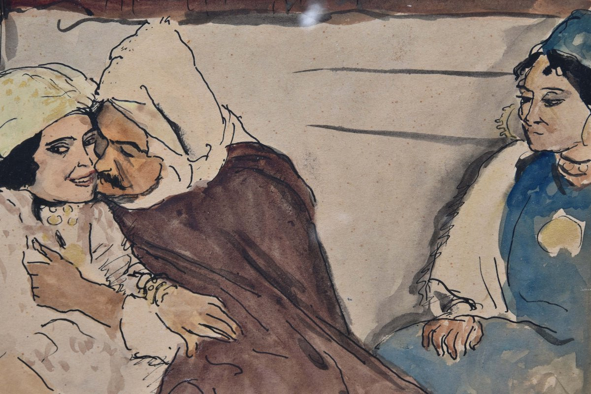 Jean Launois "interior Scene At "bou Saada"" 1921 Watercolor 27x36-photo-1
